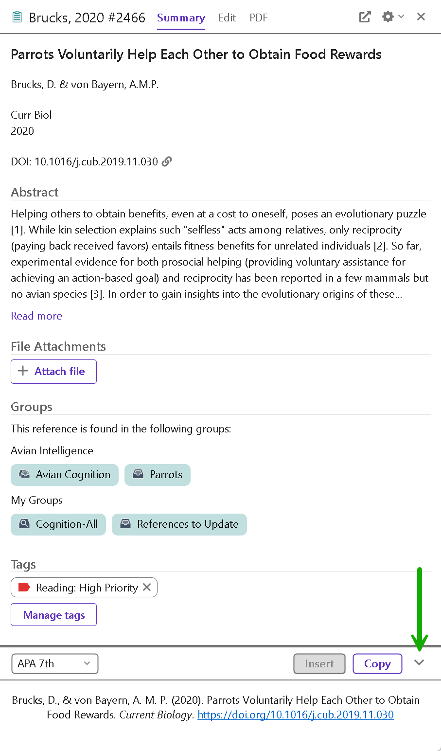 The Summary subpanel style section with an arrow pointing at the button to show or hide the style section